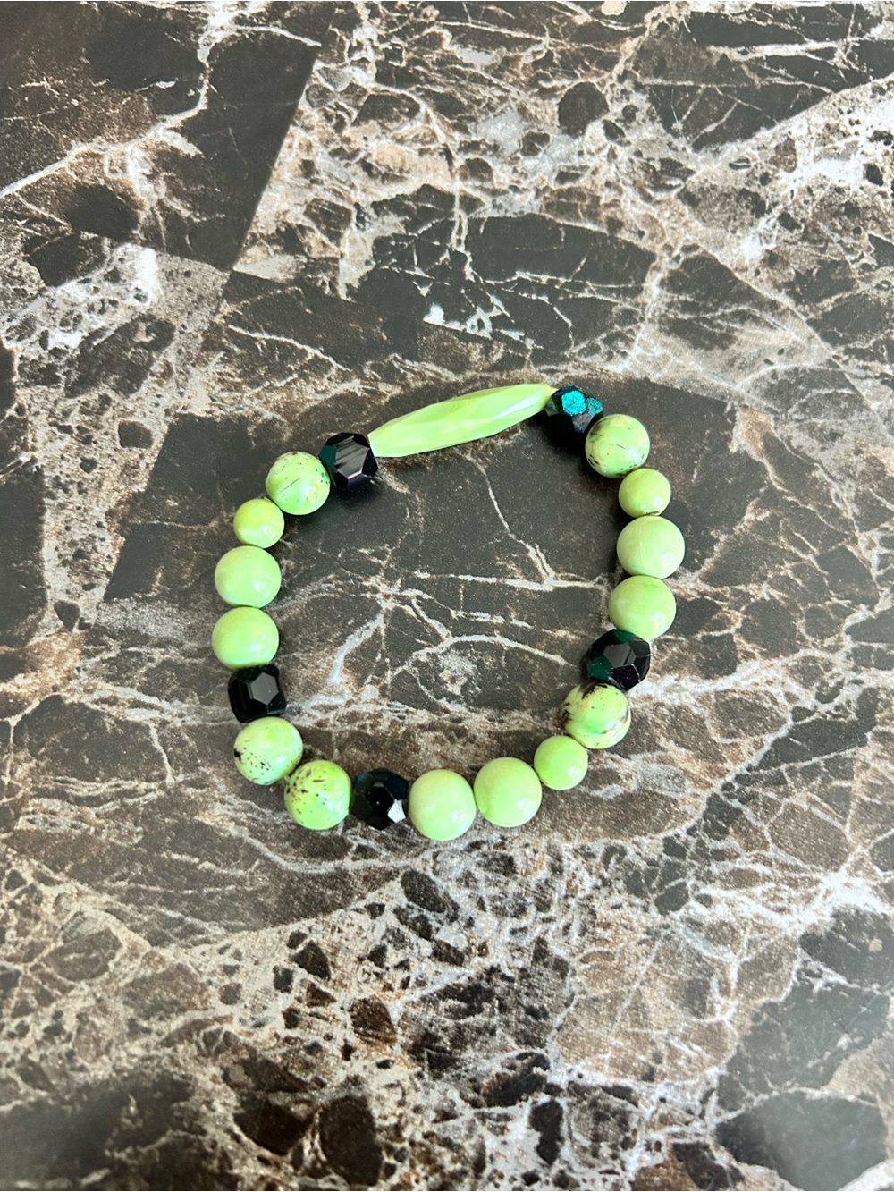 Handmade Woman’s Green & Black Beaded Stretch Bracelet